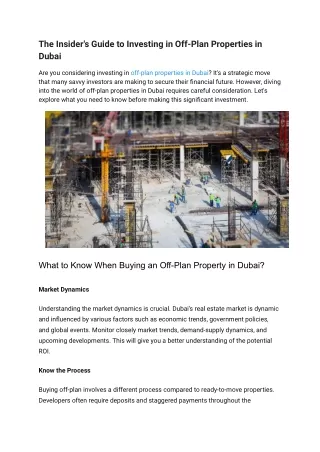 The Insider's Guide to Investing in Off-Plan Properties in Dubai