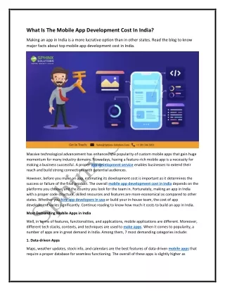 What Is The Mobile App Development Cost In India