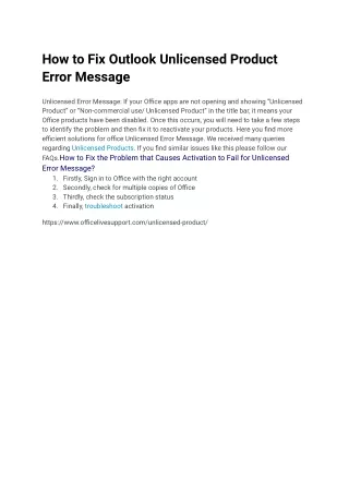 How to Fix Outlook Unlicensed Product Error Message