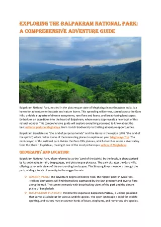 Exploring the Balpakram National Park- A Comprehensive Adventure Guide