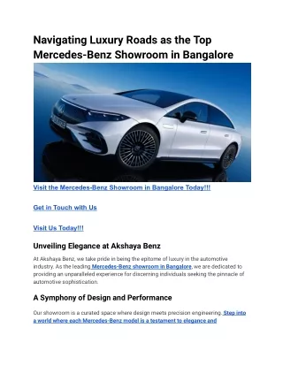 Navigating Luxury Roads as the Top Mercedes-Benz Showroom in Bangalore