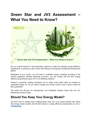 Green Star and JV3 Assessment – What You Need to Know