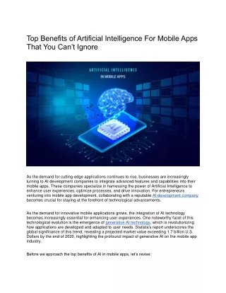 Top Benefits of Artificial Intelligence For Mobile Apps That You Can’t Ignore