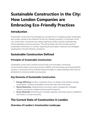 Sustainable Construction in the City How London Companies are Embracing Eco-Friendly Practices