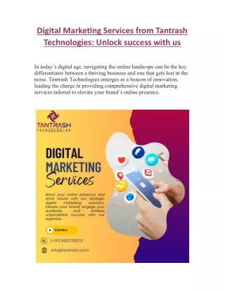 Digital Marketing Services from Tantrash Technologies: Unlock success with us