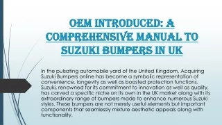 OEM Introduced A Comprehensive Manual to Suzuki Bumpers in UK