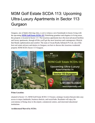 M3M Golf Estate SCDA 113 Gurgaon