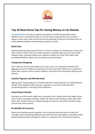 Top 10 Must-Know Tips for Saving Money on Car Rentals