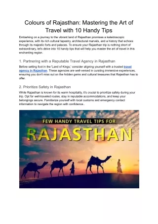 Colours of Rajasthan_ Mastering the Art of Travel with 10 Handy Tips