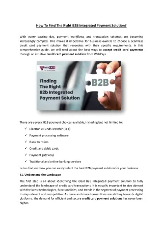 How To Find The Right B2B Integrated Payment Solution?