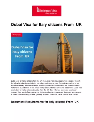 Dubai Visa for Italy citizens From  UK