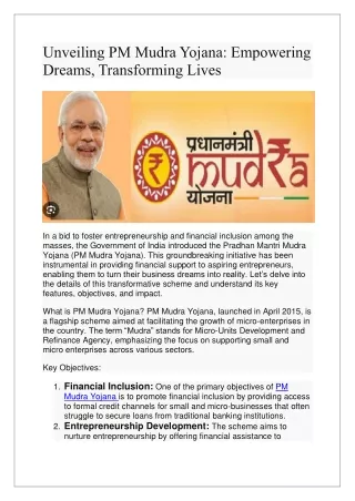 Unveiling PM Mudra Yojana: Empowering Dreams, Transforming Lives