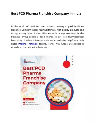 Best PCD Pharma Franchise Company in India