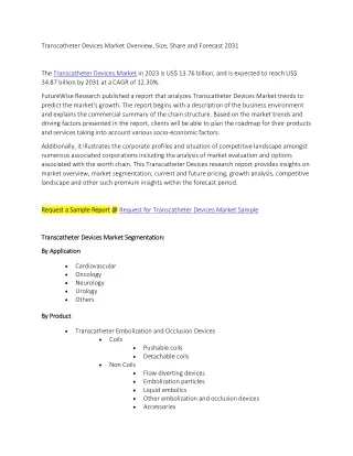Transcatheter Devices Market Overview, Size, Share and Forecast 2031
