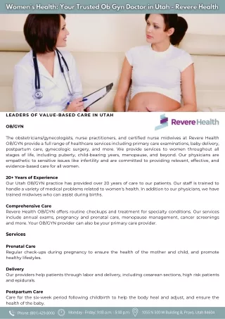 Your Trusted Ob Gyn Doctor in Utah - Revere Health