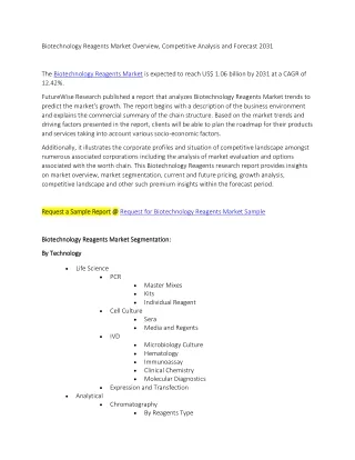 Biotechnology Reagents Market Overview, Competitive Analysis and Forecast 2031