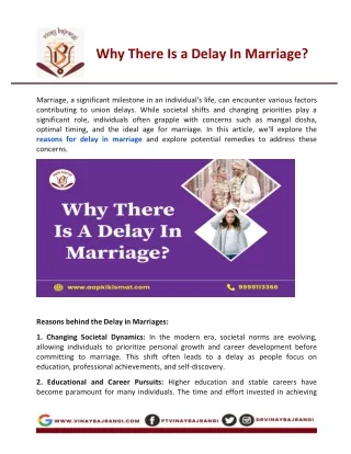 Why There Is a Delay In Marriage