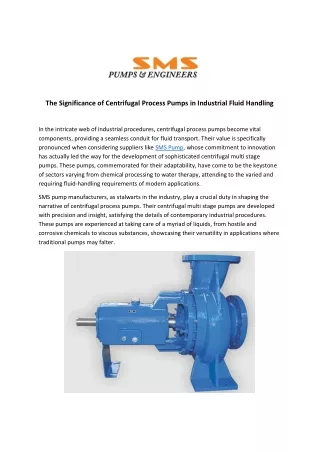 The Significance of Centrifugal Process Pumps