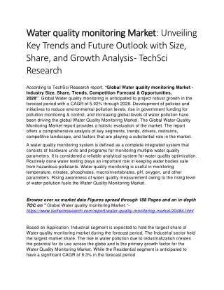 Water quality monitoring Market: Unveiling Key Trends and Future Outlook with Si