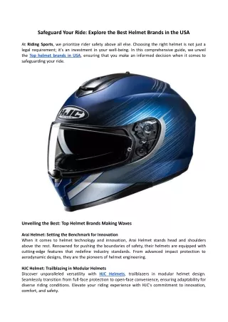 Explore the Best Helmet Brands in the USA