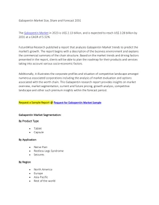 Gabapentin Market Size, Share and Forecast 2031