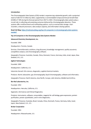 Unveiling the Landscape of the Chromatography Data Systems Market in 2022