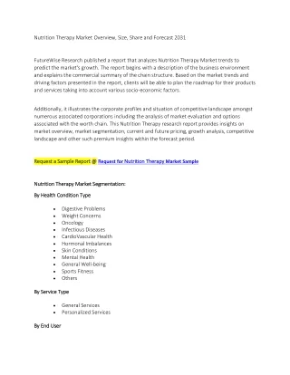 Nutrition Therapy Market Overview, Size, Share and Forecast 2031