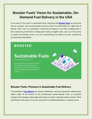 Booster Fuels' Vision for Sustainable, On-Demand Fuel Delivery in the USA