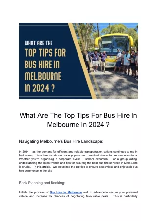 Stay Informed: Essential Tips for Bus Hire in Melbourne This 2024
