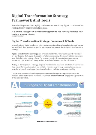 Digital Transformation Strategy: Framework & Tools