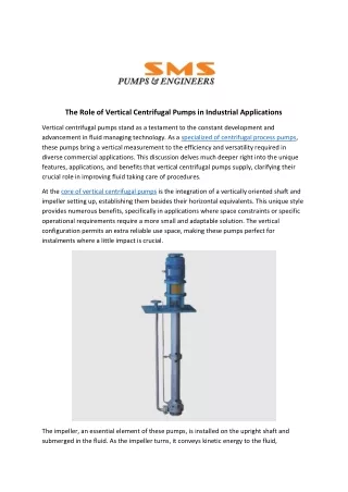 The Role of Vertical Centrifugal Pumps