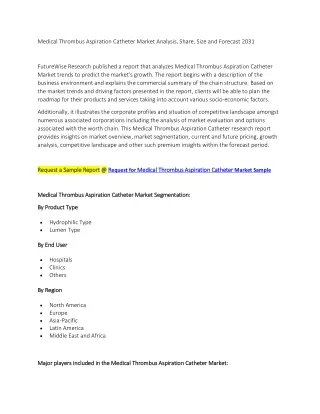 Medical Thrombus Aspiration Catheter Market Forecast 2031