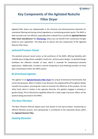 Key Components of the Agitated Nutsche Filter Dryer