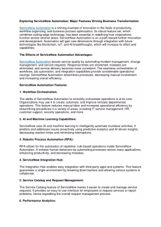 Exploring ServiceNow Automation Major Features Driving Business Transformation