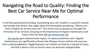 Navigating the Road to Quality Finding the Best Car Service Near Me for Optimal Performance