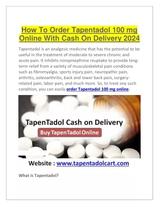 Buy Tapentadol 100mg Cash on Delivery US to US 2024