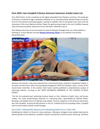 Paris 2024 Cate Campbell Criticizes American Swimmers Amidst Latest List