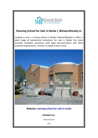 Running School for Sale in Noida  Winworldrealty.in