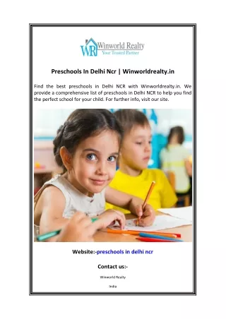 Preschools In Delhi Ncr  Winworldrealty.in