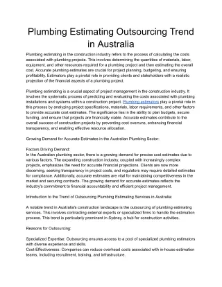 Plumbing Estimating Outsourcing Trend in Australia