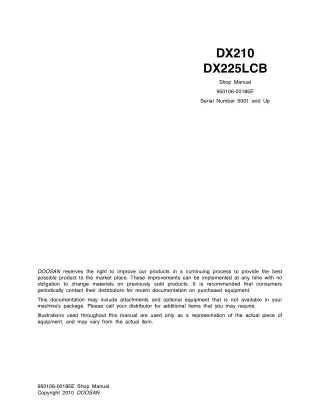 Daewoo Doosan DX210 Excavator Service Repair Manual (Serial Number 5001 and Up)