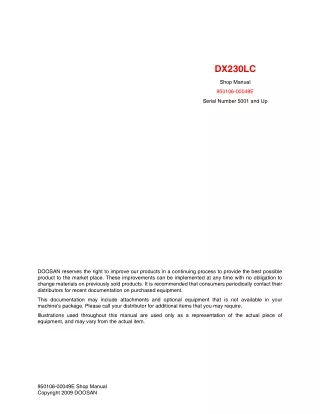 Daewoo Doosan DX230LC Excavator Service Repair Manual (Serial Number 5001 and Up)