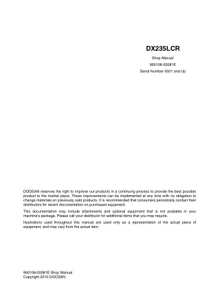 Daewoo Doosan DX235LCR Excavator Service Repair Manual (Serial Number 5001 and Up)