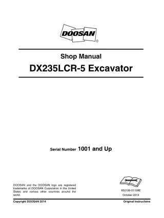 Daewoo Doosan DX235LCR-5 Excavator Service Repair Manual (Serial Number 1001 and Up)