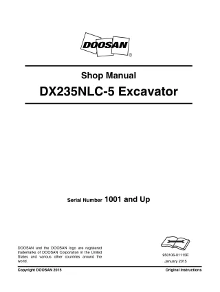 Daewoo Doosan DX235NLC-5 Excavator Service Repair Manual (Serial Number 1001 and Up)