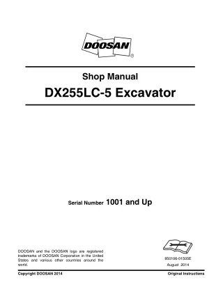 Daewoo Doosan DX255LC-5 Excavator Service Repair Manual (Serial Number 1001 and Up)