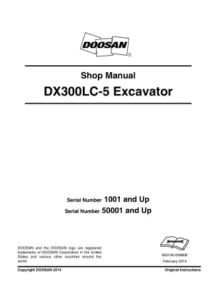 Daewoo Doosan DX300LC-5 Excavator Service Repair Manual Serial Number 1001 and Up