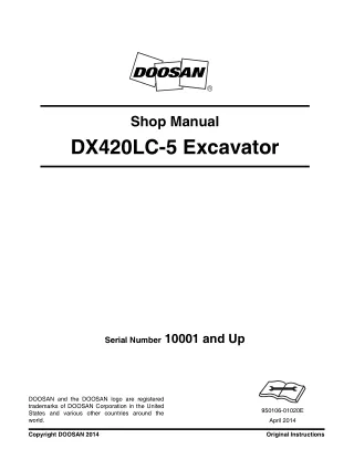 Daewoo Doosan DX420LC-5 Excavator Service Repair Manual Serial Number 10001 and Up