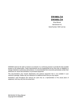 Daewoo Doosan DX480LCA Excavator Service Repair Manual (Serial Number 10001 and Up)