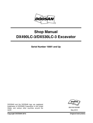 Daewoo Doosan DX530LC-3 Excavator Service Repair Manual (Serial Number 10001 and Up)